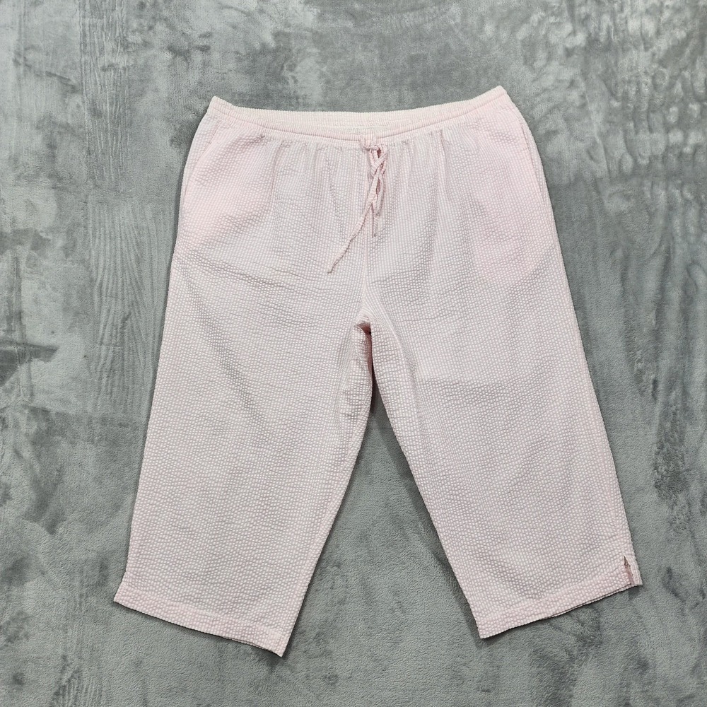 Vintage Ladies Club Woman‎ Pants Womens 2X Pink Striped Seersucker Capri Crop